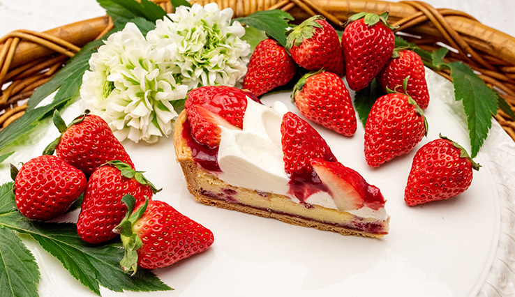 輪花型 “紅ほっぺ”とホワイトチョコのチーズスフレタルト